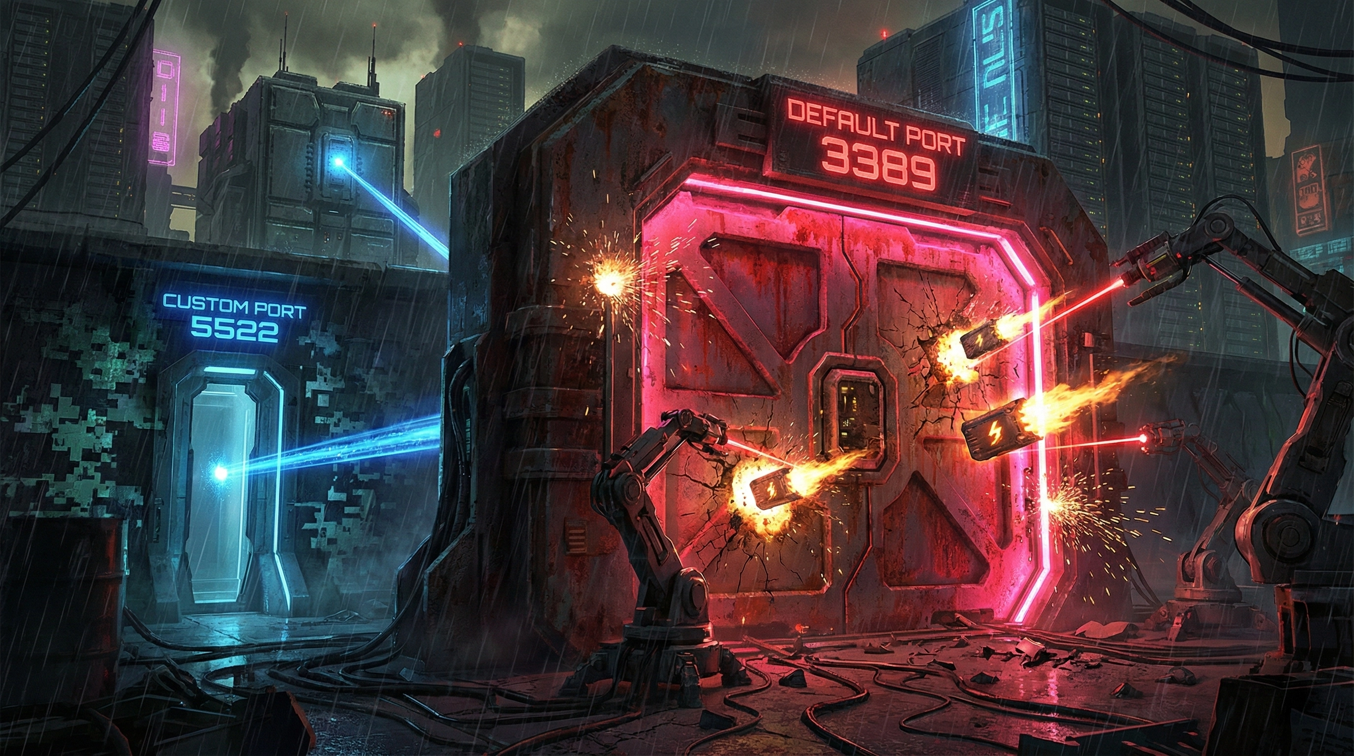 Digital vault door representing RDP Port 3389